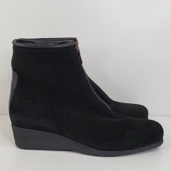 La Canadienne Shanah Black Waterproof Suede Front Zip Wedge Ankle Boots Sz 8M. - Picture 3 of 10
